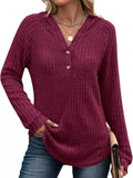 Full Size Ribbed Knit Button Detail Hooded Top Plus Size