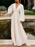V-Neck Long Sleeve Maxi Dress