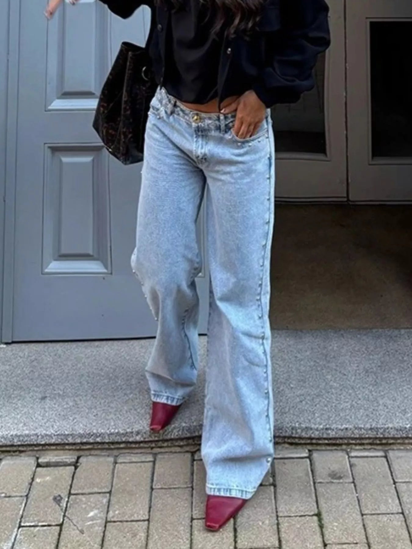 Leopard Star Patches Wide Leg Jeans