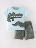 Children's Crocodile Round Neck Tee and Shorts Set