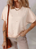 Pearl Embellished Bow Detail Short Sleeve Sweater