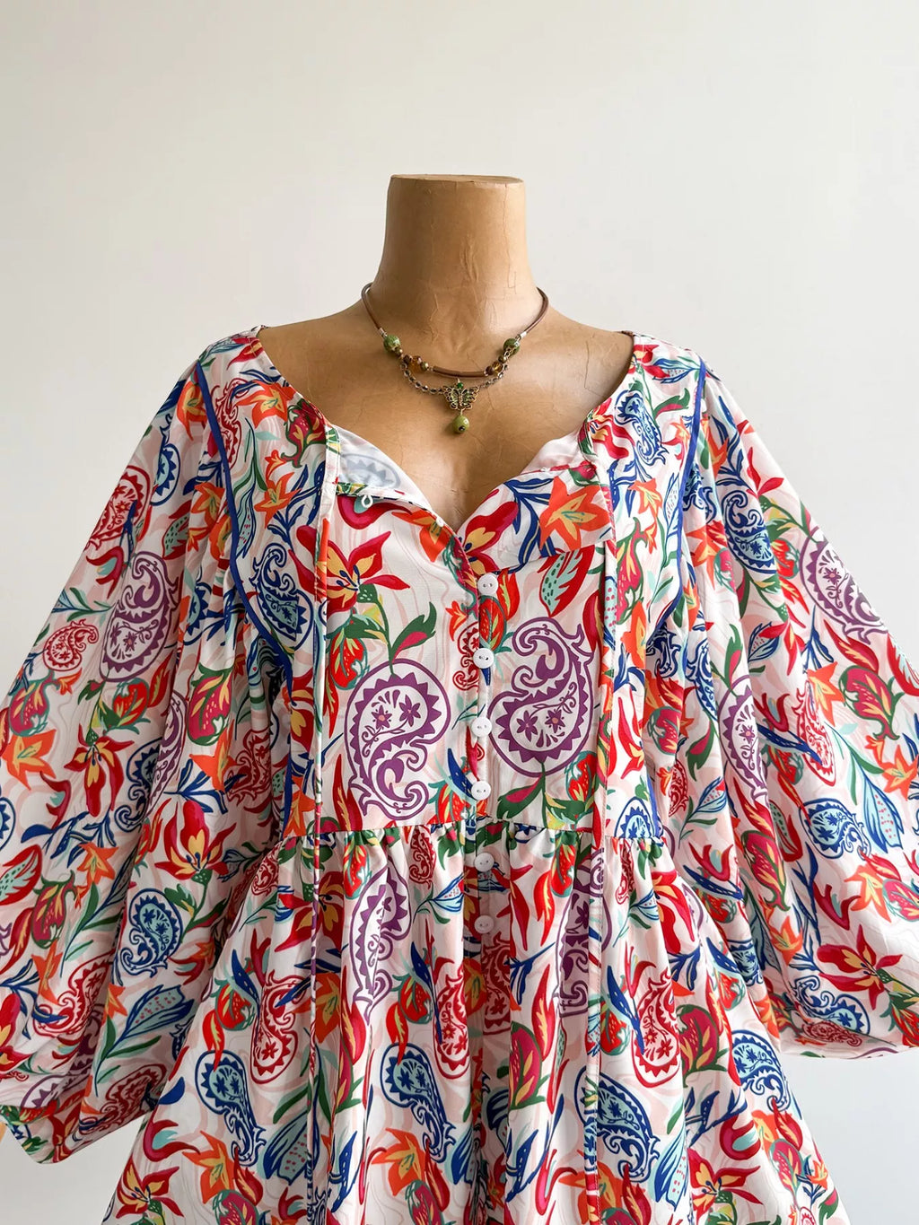 Plus Size Boho Floral Print Button-Down Romper