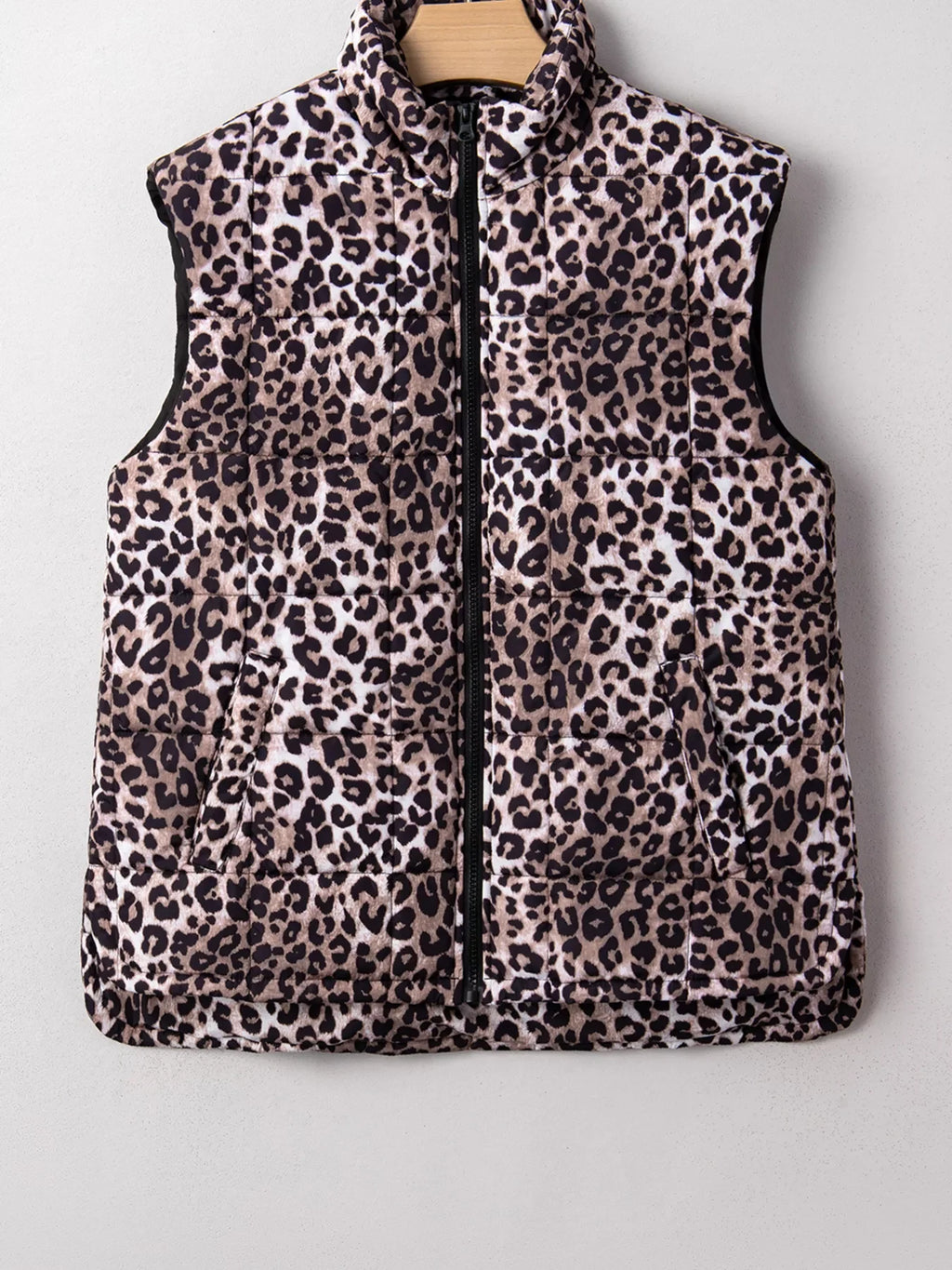 Leopard Quilted Full Zipper Casual Puff Vest