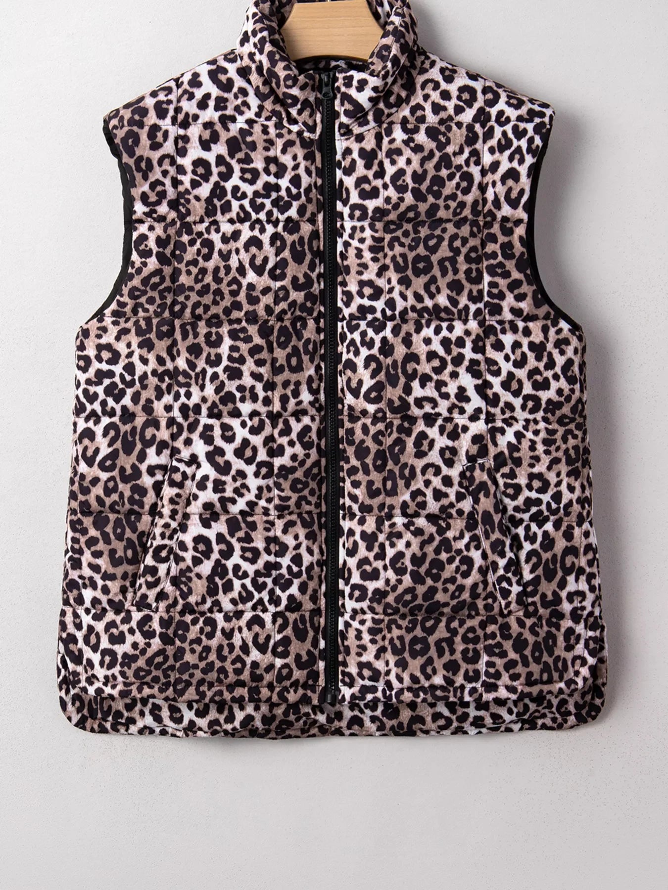 Leopard Quilted Full Zipper Casual Puff Vest