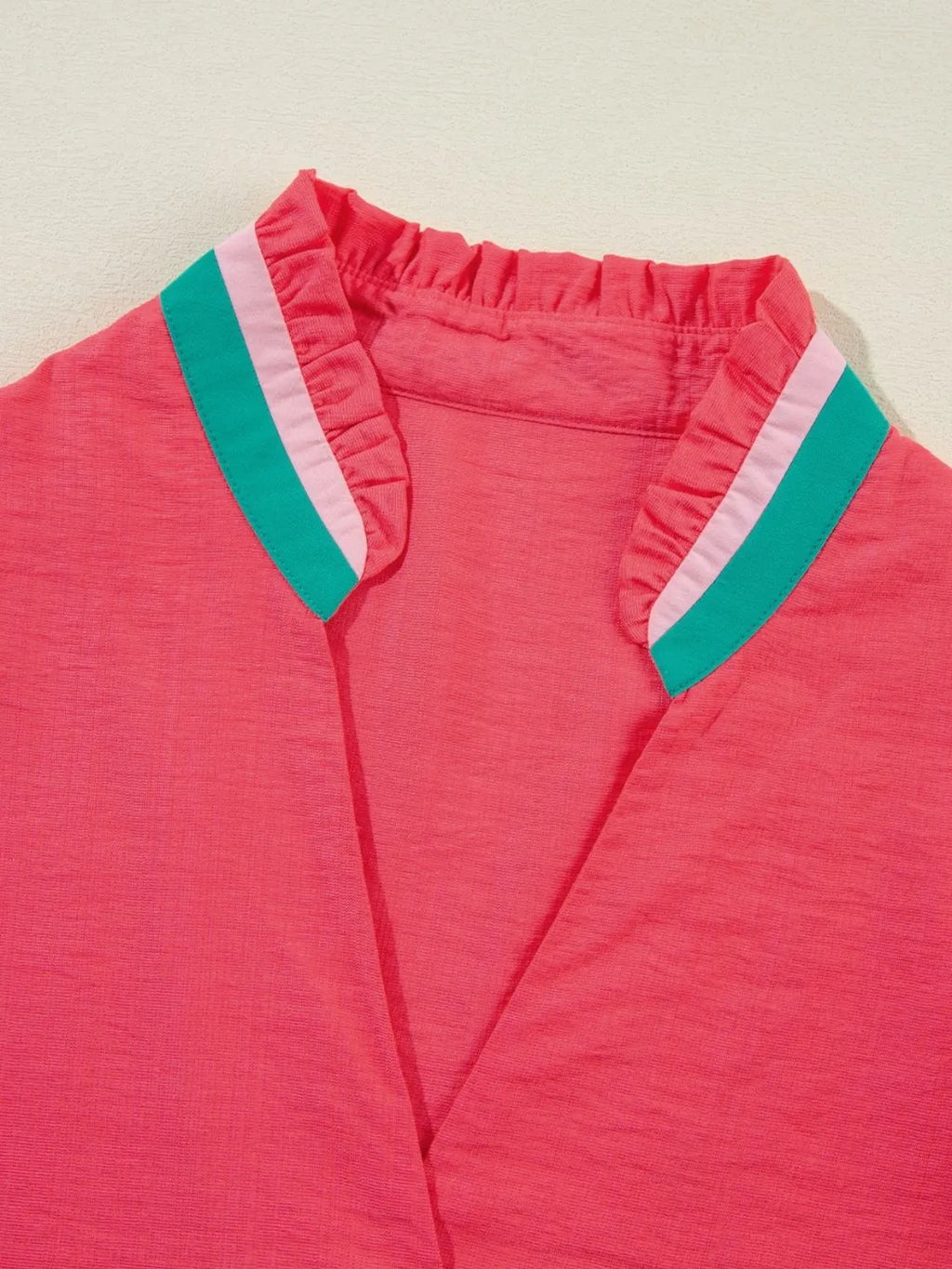 Carrot Colorful Trim V Neck Short Sleeve Blouse