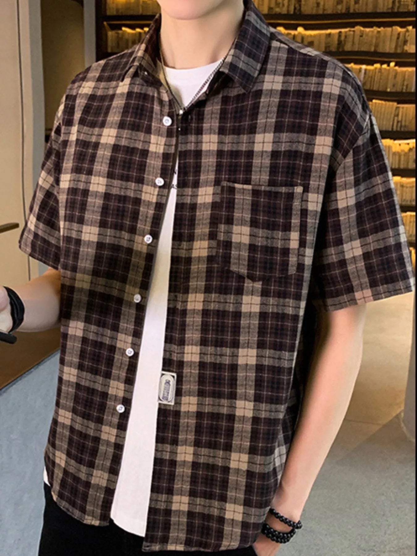 Men's Plus Size Casual Plaid Short Sleeve Shirt
