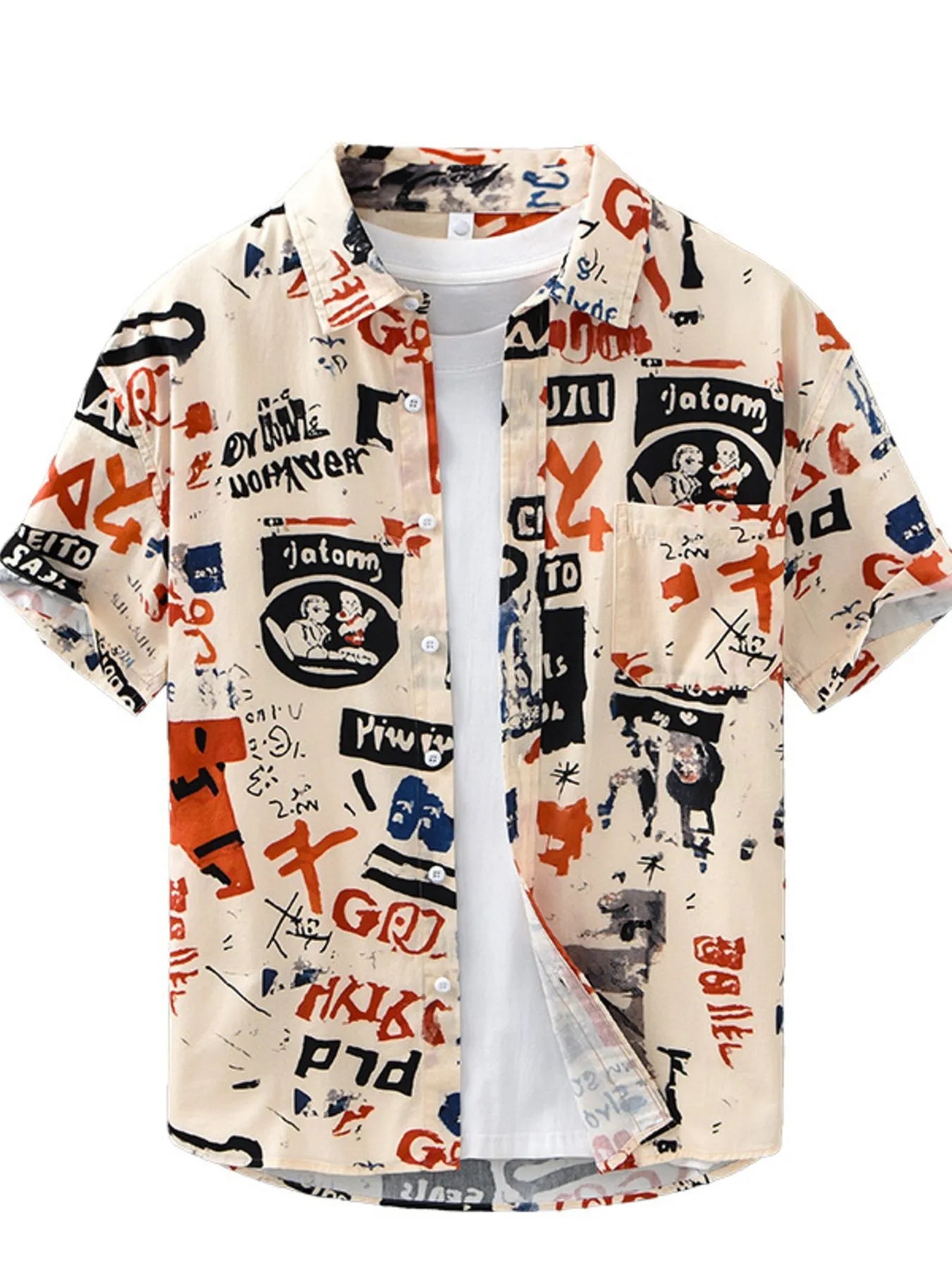 Men's Plus Size Printed Button Up Short Sleeve Shirt