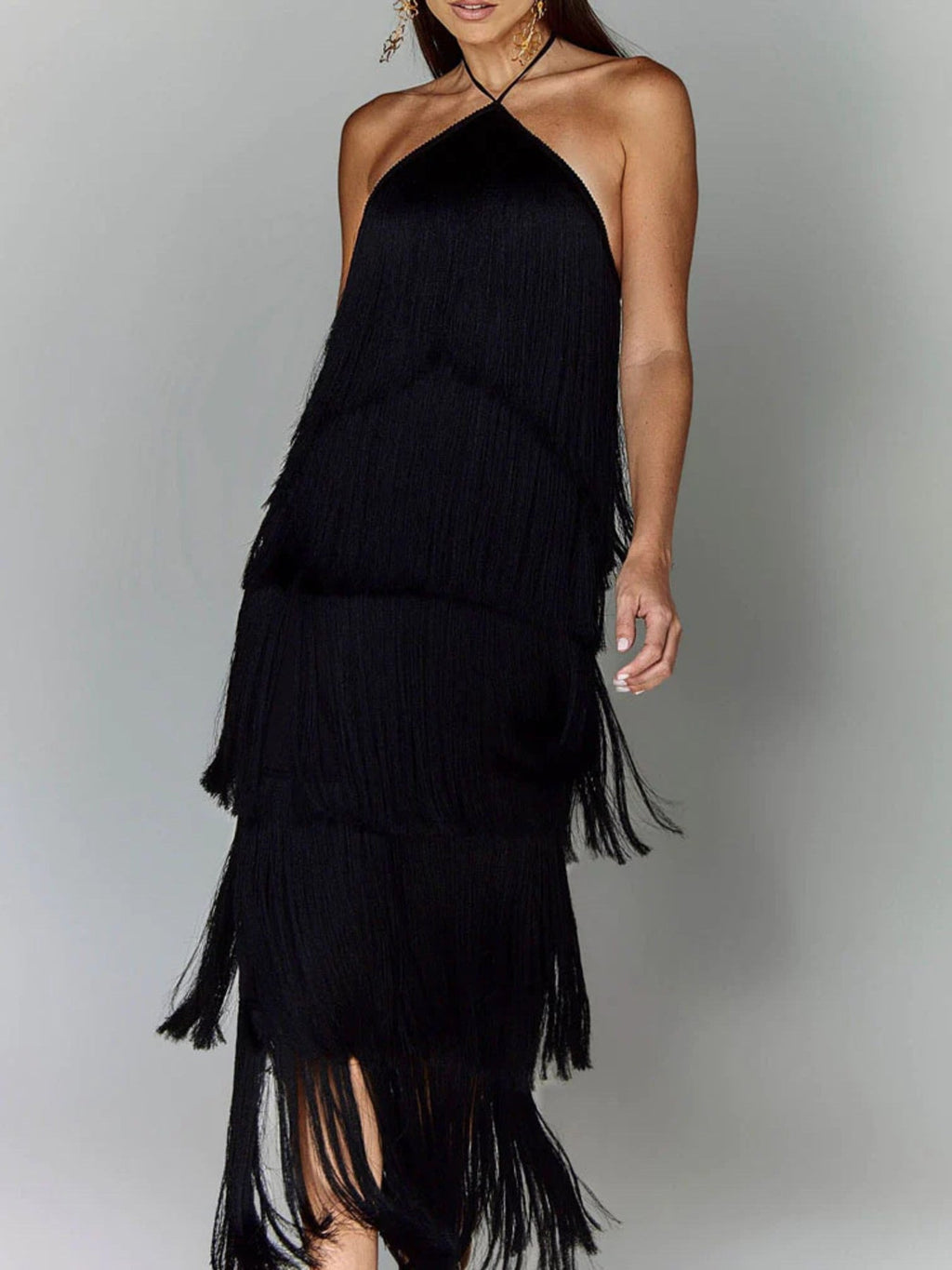 Fringe Halter Neck Maxi Dress