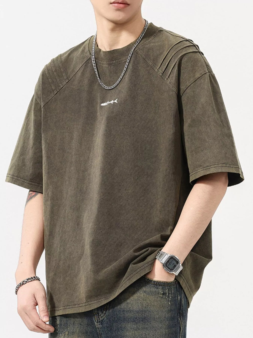 Men's Plus Size Vintage Washed Round Neck Tee