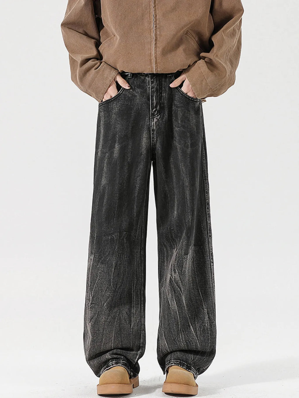 Men's Full Size Wash Wide Leg Relaxed Fit Jeans Plus Size
