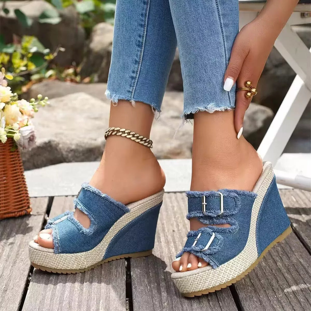Buckle Open Toe Wedge Sandals