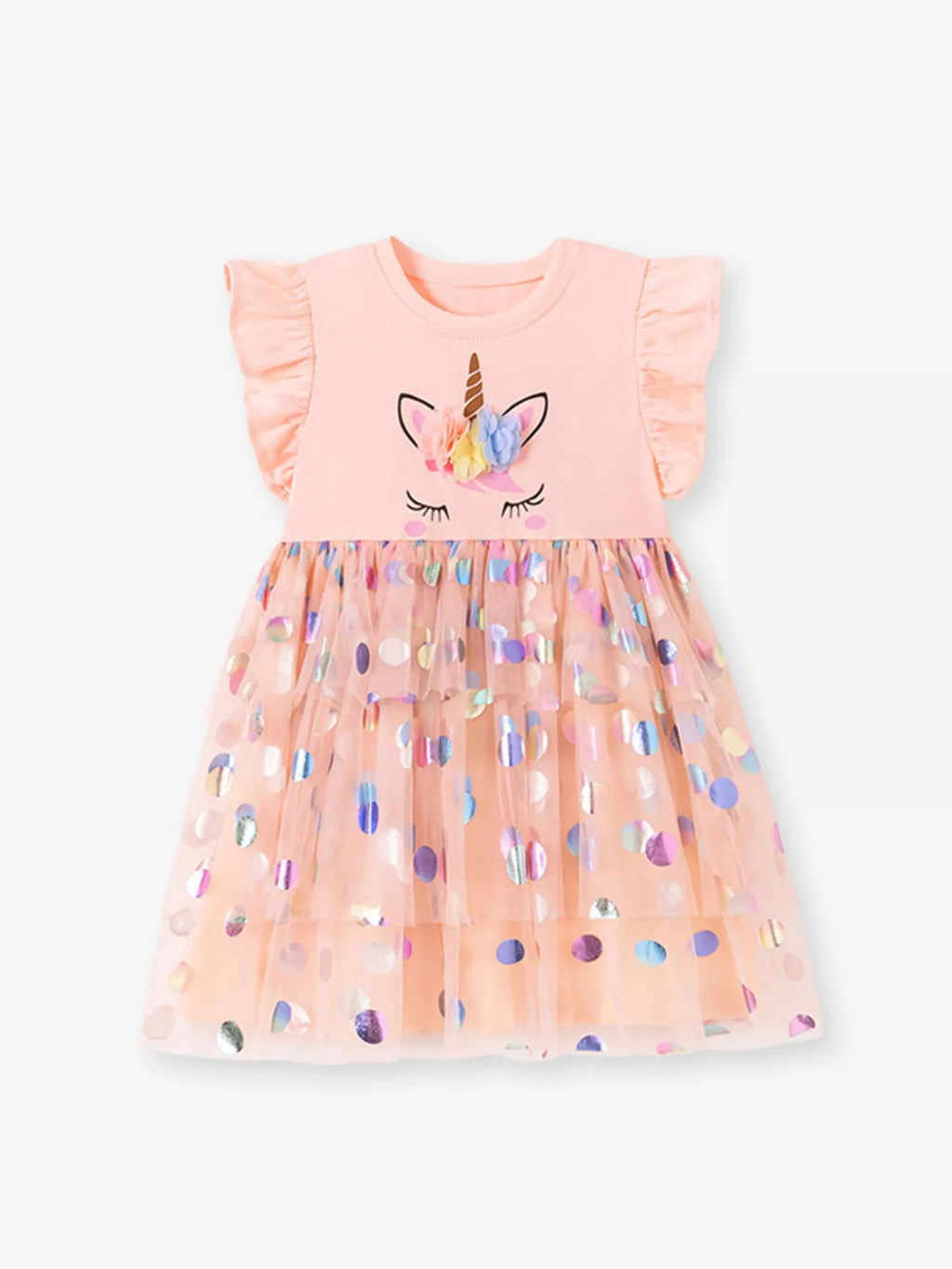 Children's Unicorn Ruffled Sleeve Tulle Dress