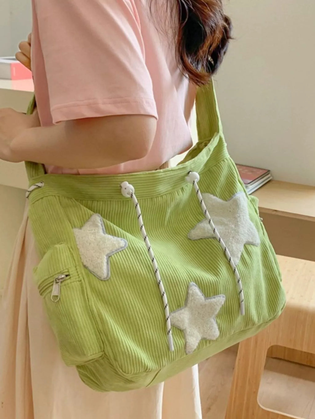 Corduroy Star Applique Casual Crossbody Bag