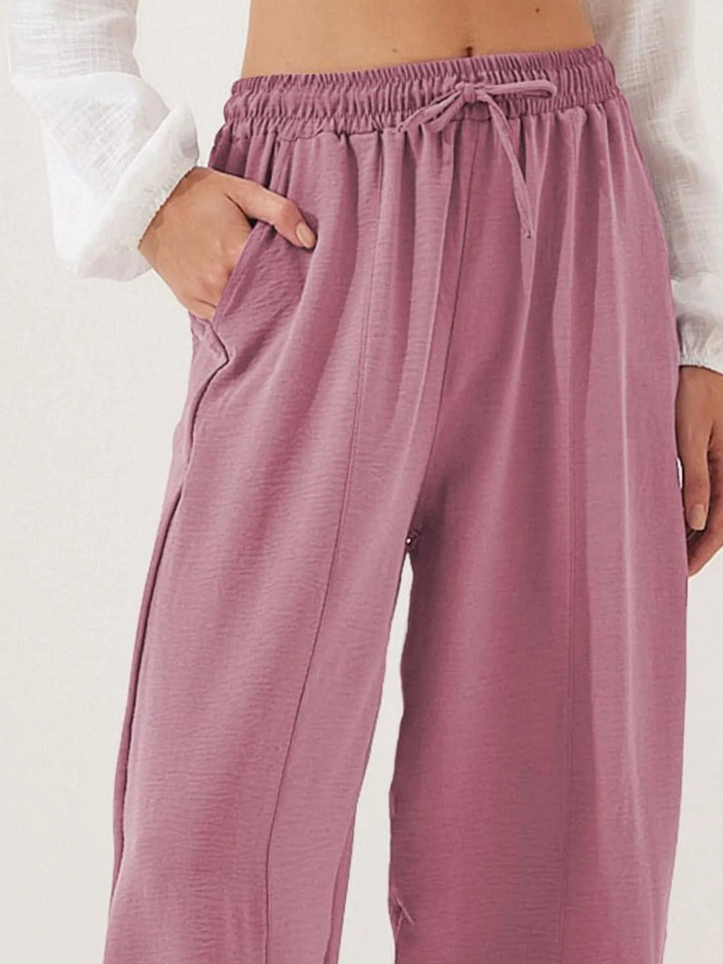 Full Size Drawstring Wide Leg Cropped Pants Plus Size