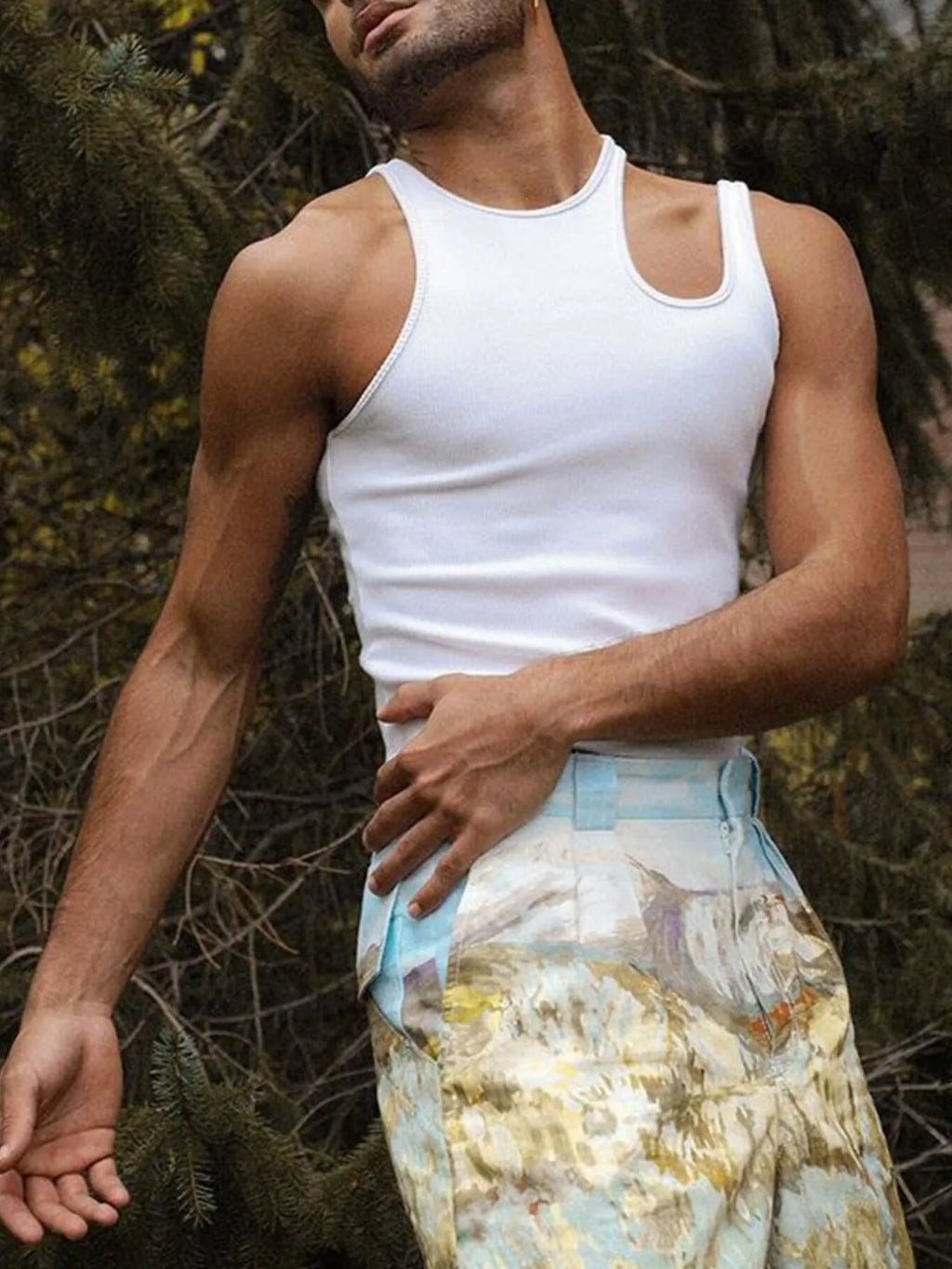 Men's Full Size Cutout Solid Color Tank Plus Size