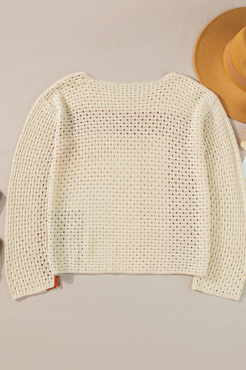 Openwork Color Block Long Sleeve Sweater