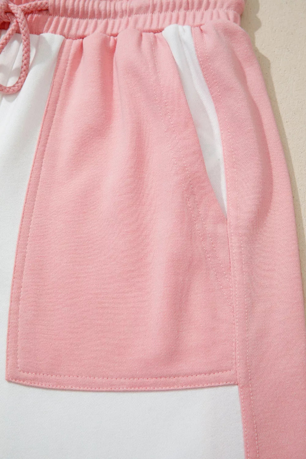 Two-tone Color Block Patchwork Tee Drawstring Loose Pant Set