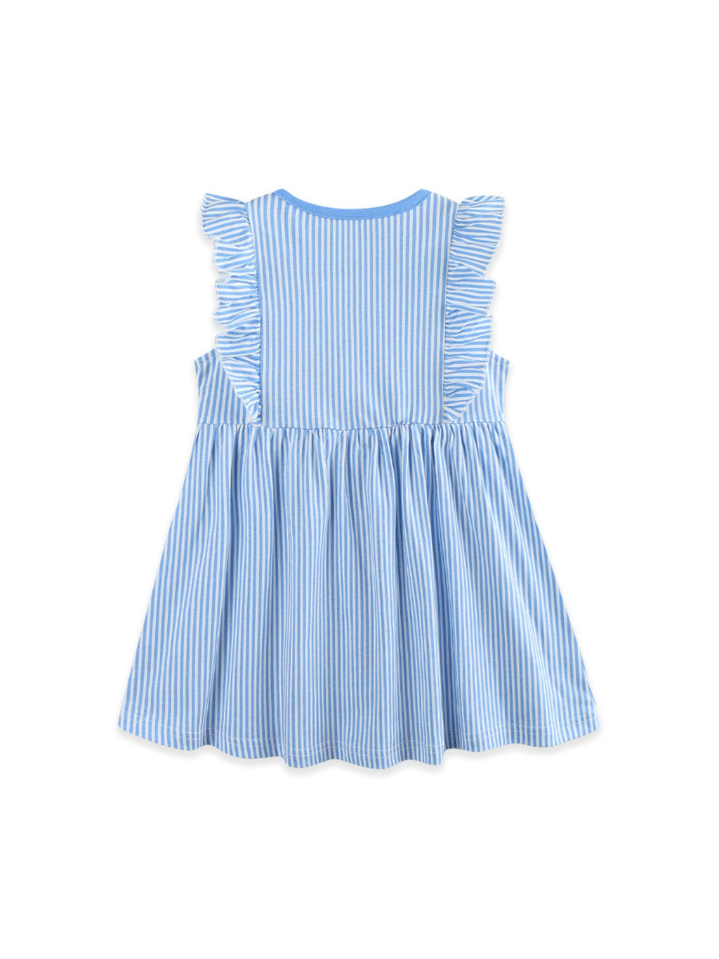 Children's Striped Bunny Embroidered Ruffle Sleeve Dress