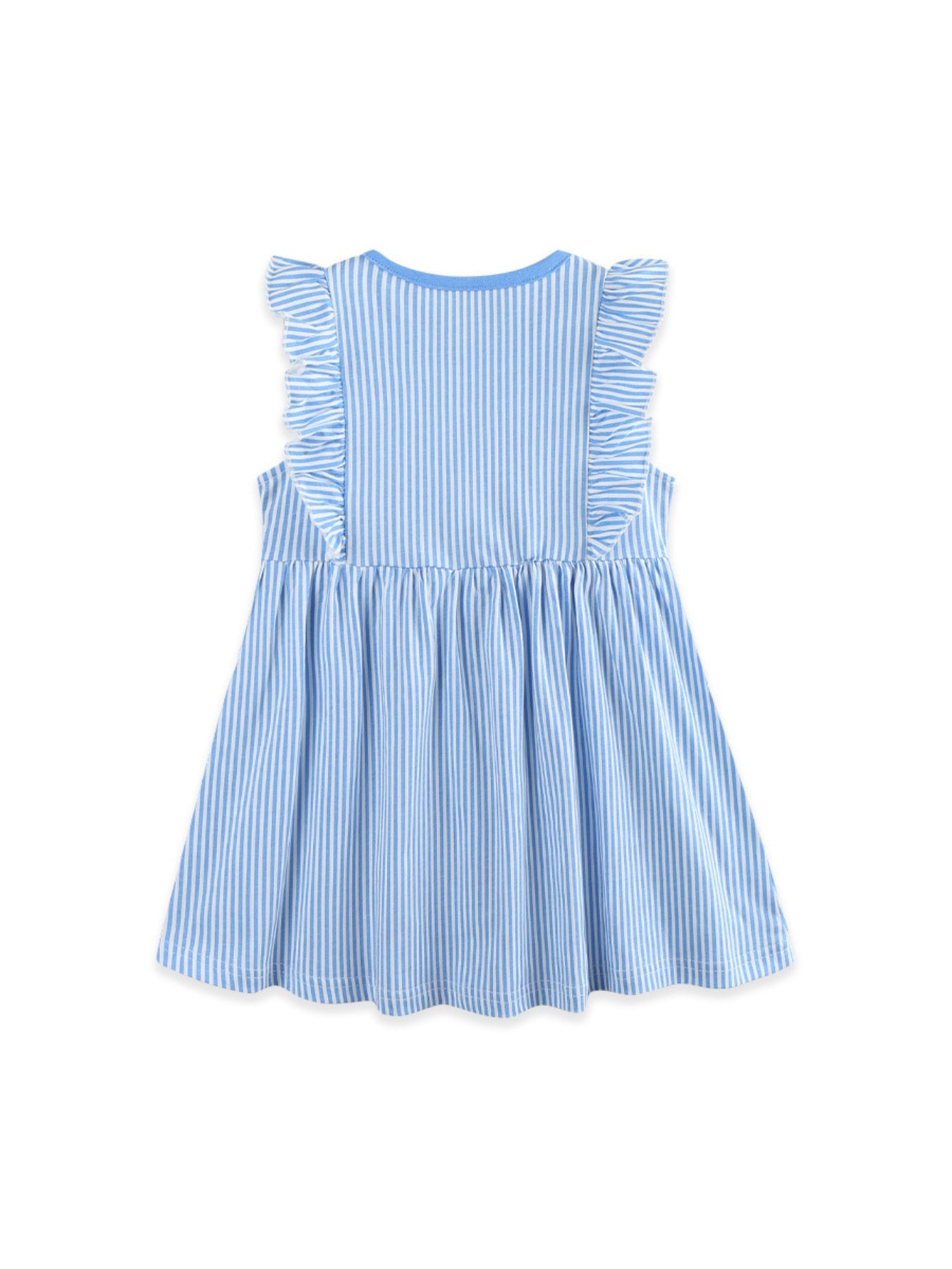 Children's Striped Bunny Embroidered Ruffle Sleeve Dress