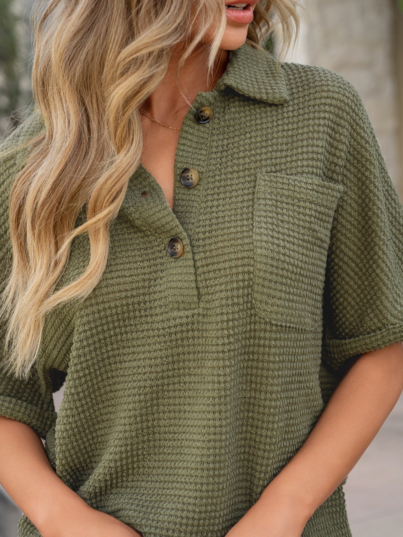 Textured Knit Button Detail Top