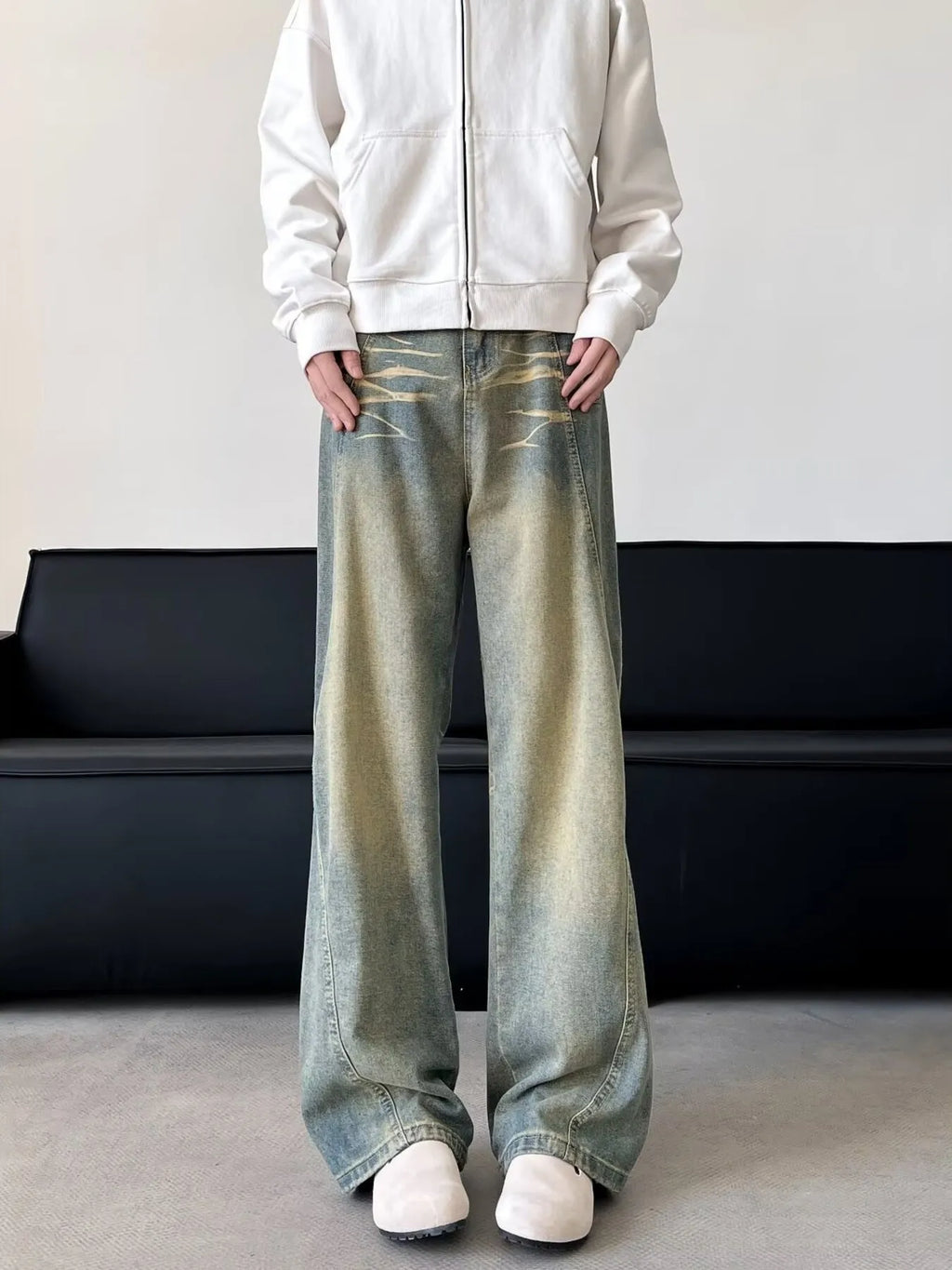Men's Full Size Vintage Wash Wide Leg Jeans Plus Size