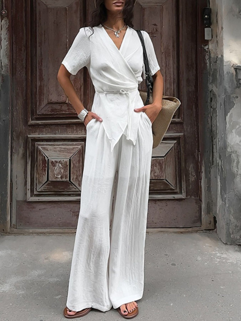 Wrap Top & Wide Leg Pants Set