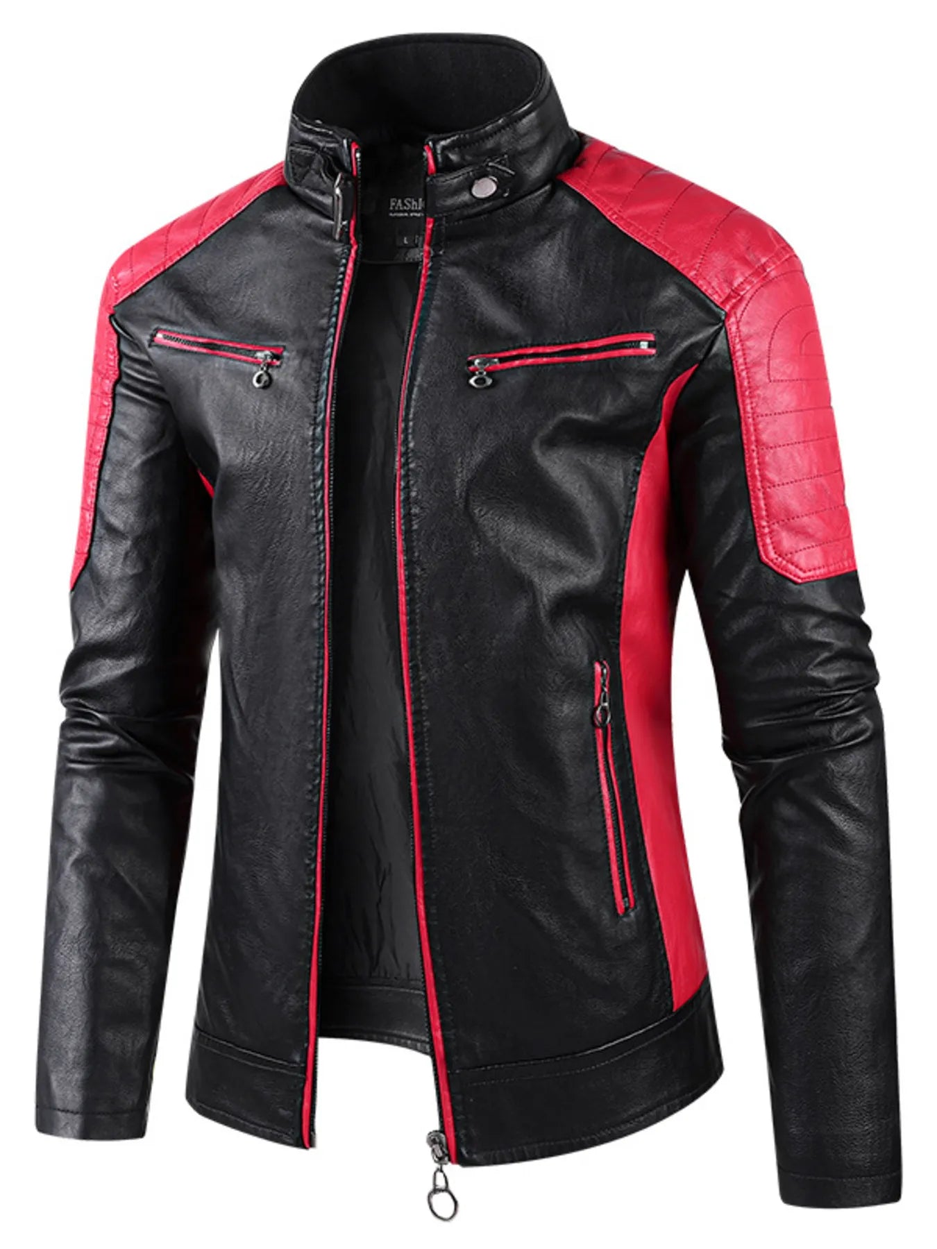 Men's Plus Size Color Block Leather Jacket
