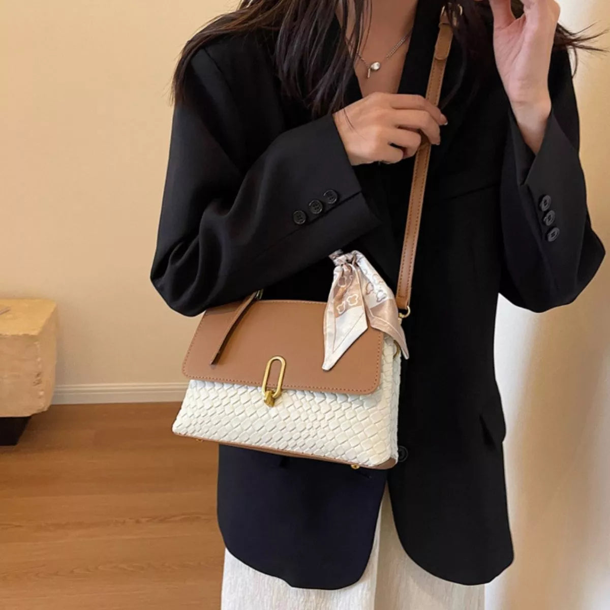 Textured Flap Crossbody Bag