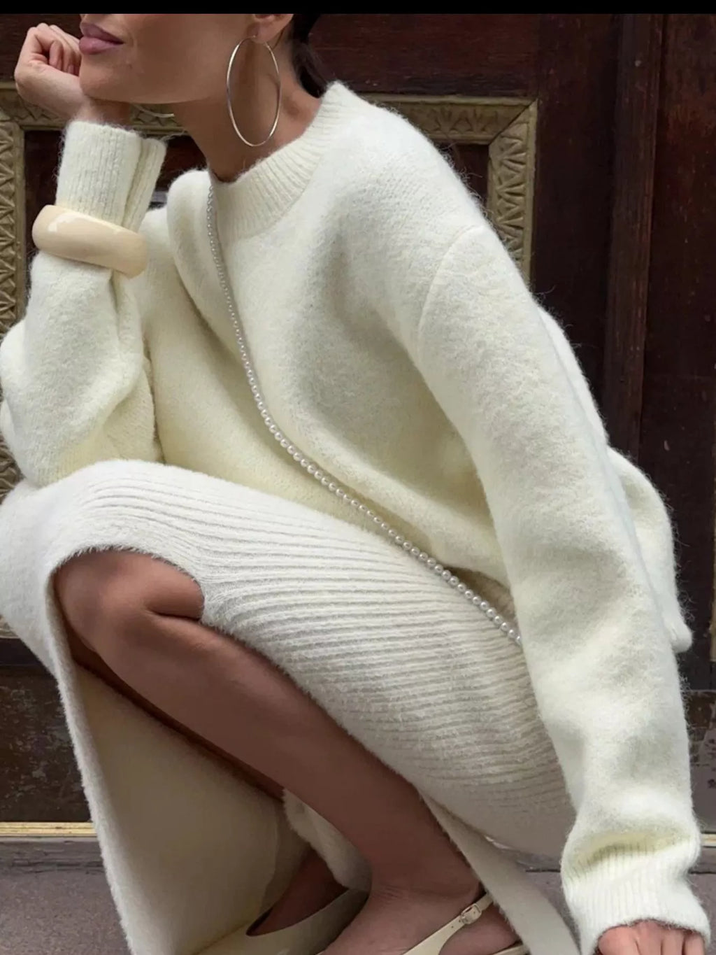 Round Neck Dropped Shoulder Sweater