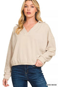 Zenana French Terry Collared Exposed Seam Sweatshirt