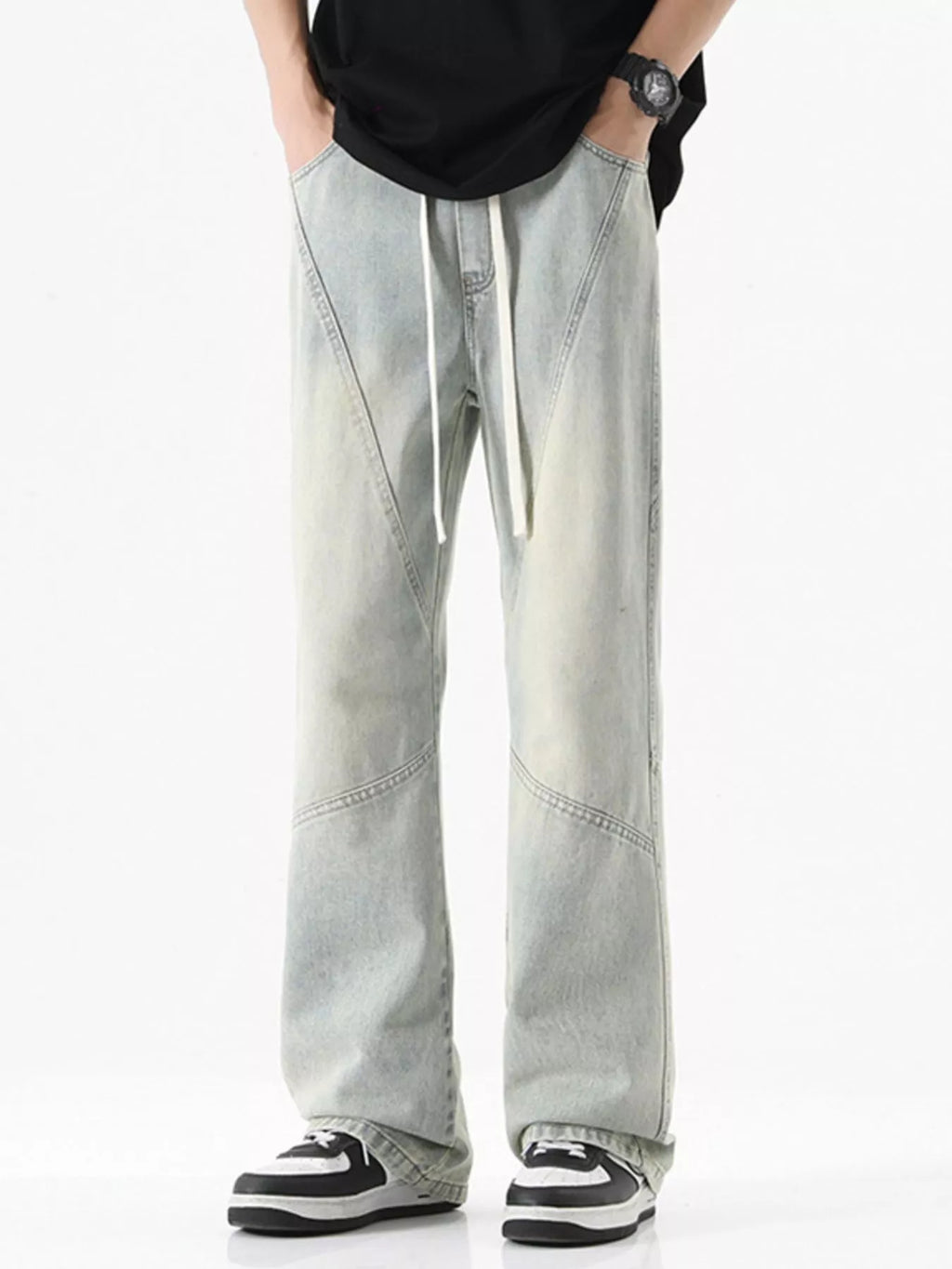 Men's Full Size Drawstring Wide Leg Jeans Plus Size