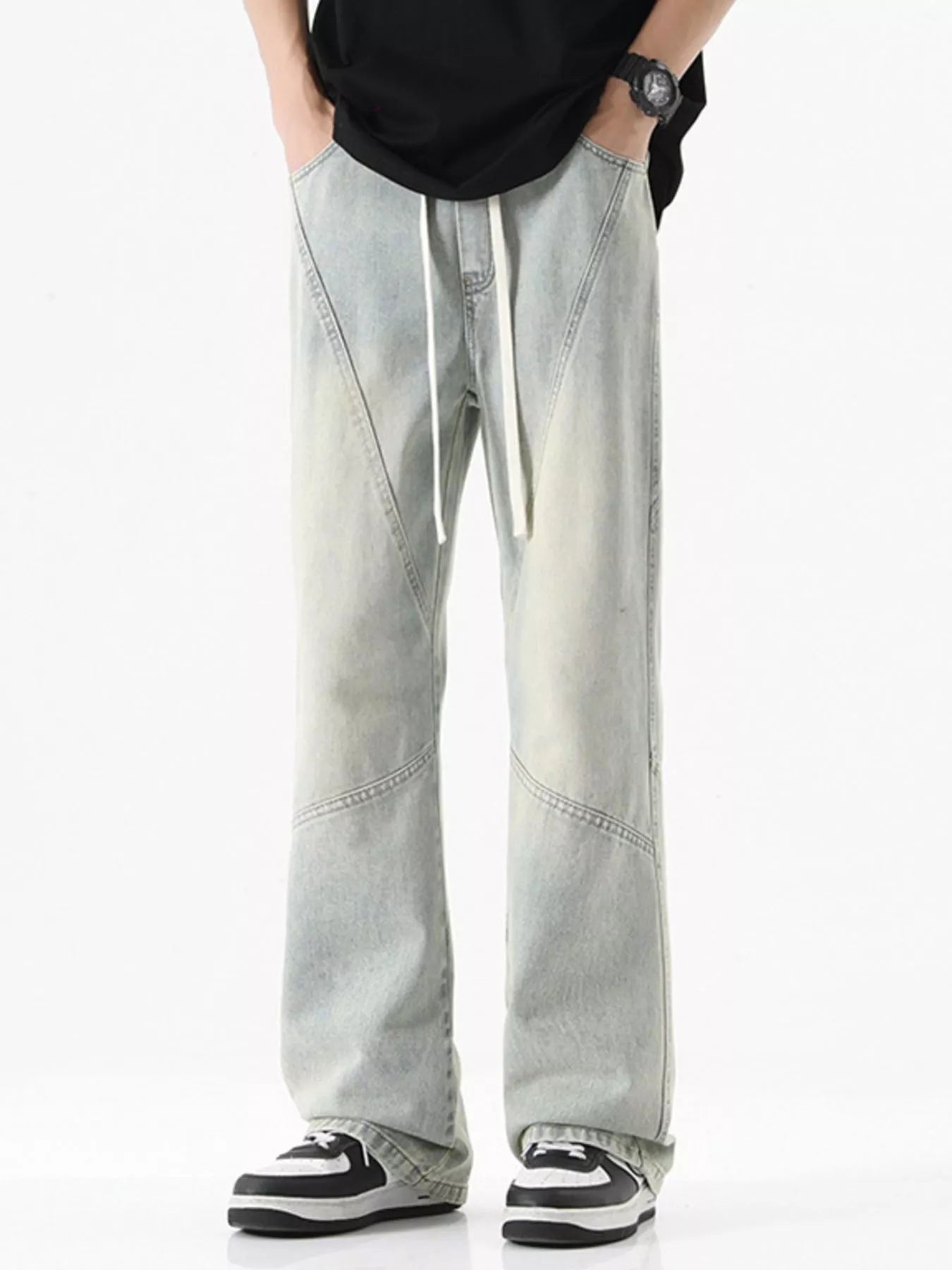 Men's Full Size Drawstring Wide Leg Jeans Plus Size