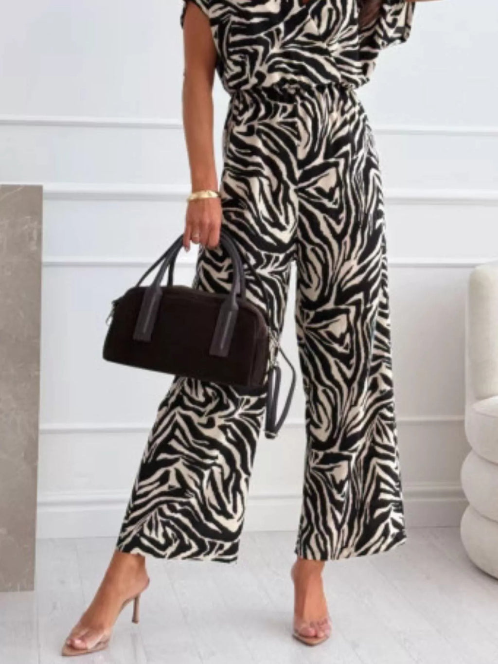 Zebra Print Wide Leg Jumpsuit