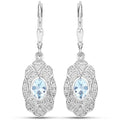 0.96 Carat Genuine Aquamarine and White Topaz .925 Sterling Silver Earrings