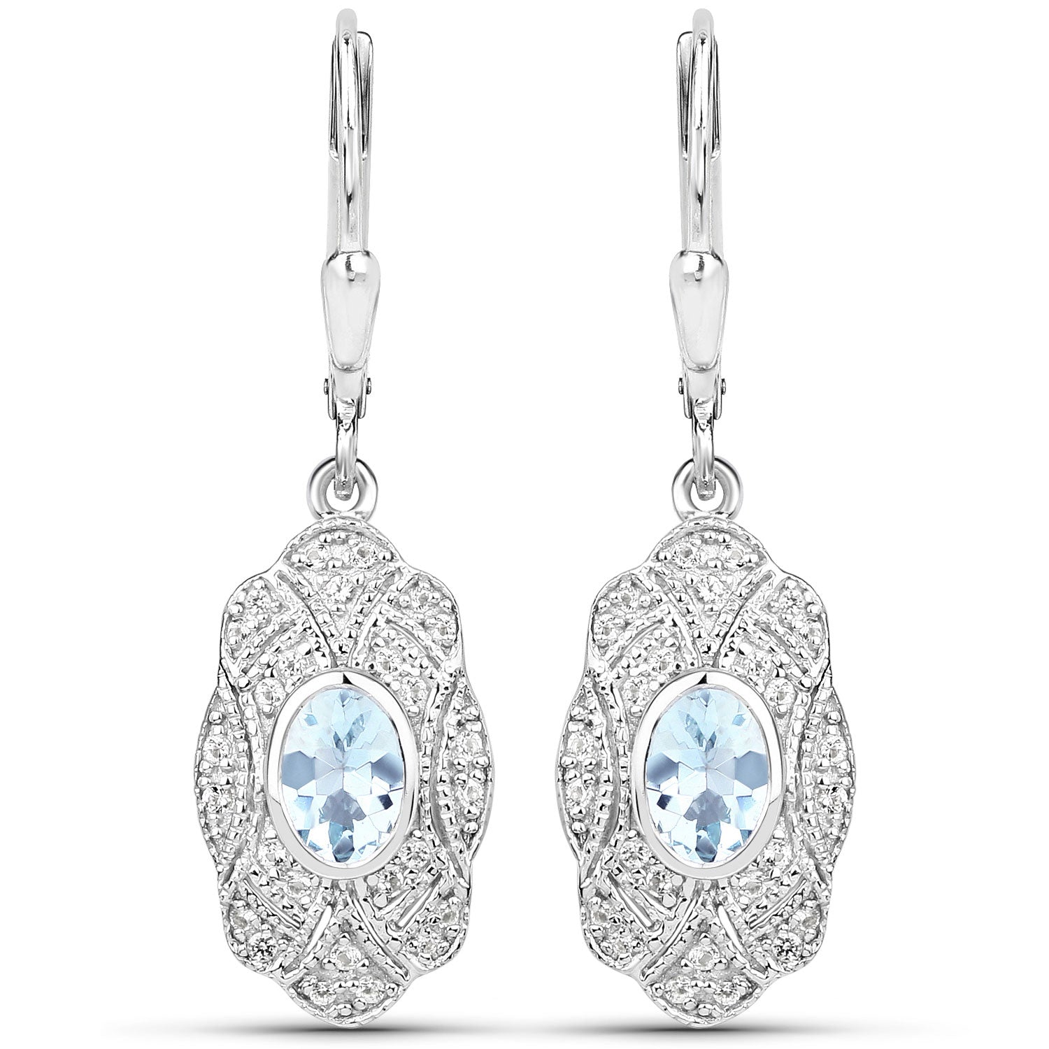 0.96 Carat Genuine Aquamarine and White Topaz .925 Sterling Silver Earrings