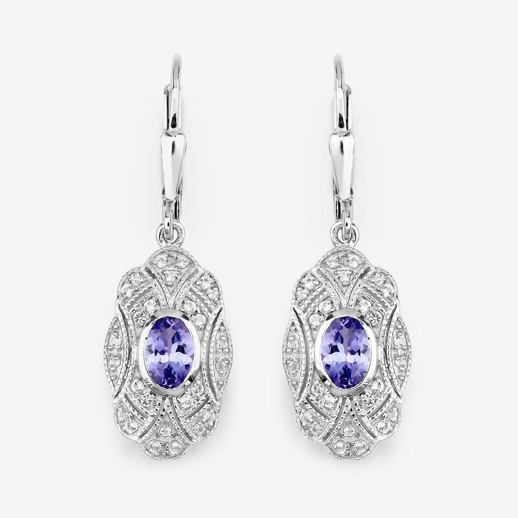 1.12 ct Genuine Tanzanite and White Topaz .925 Sterling Silver Earrings