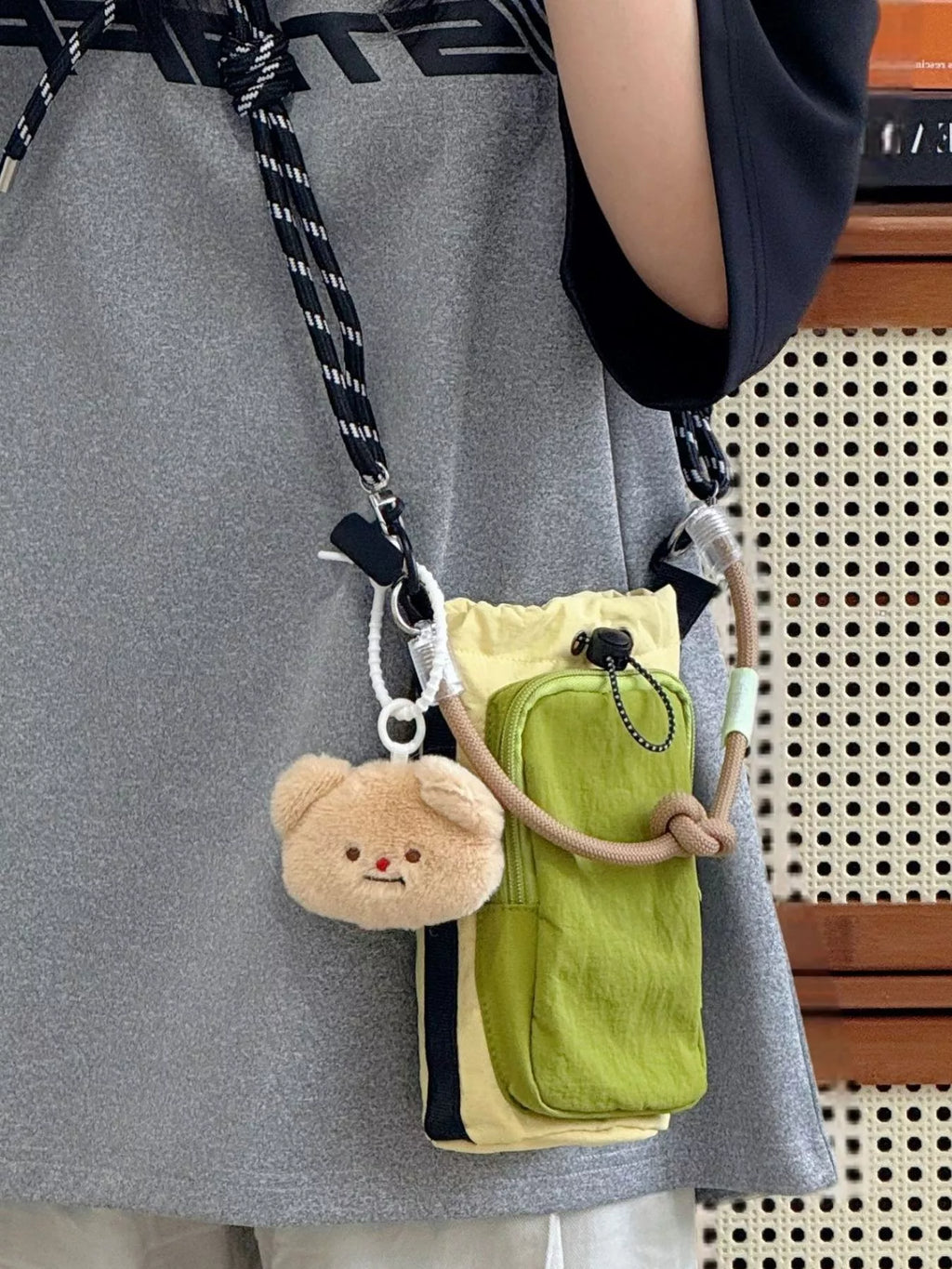 Drawstring Crossbody Bag with Front Pocket