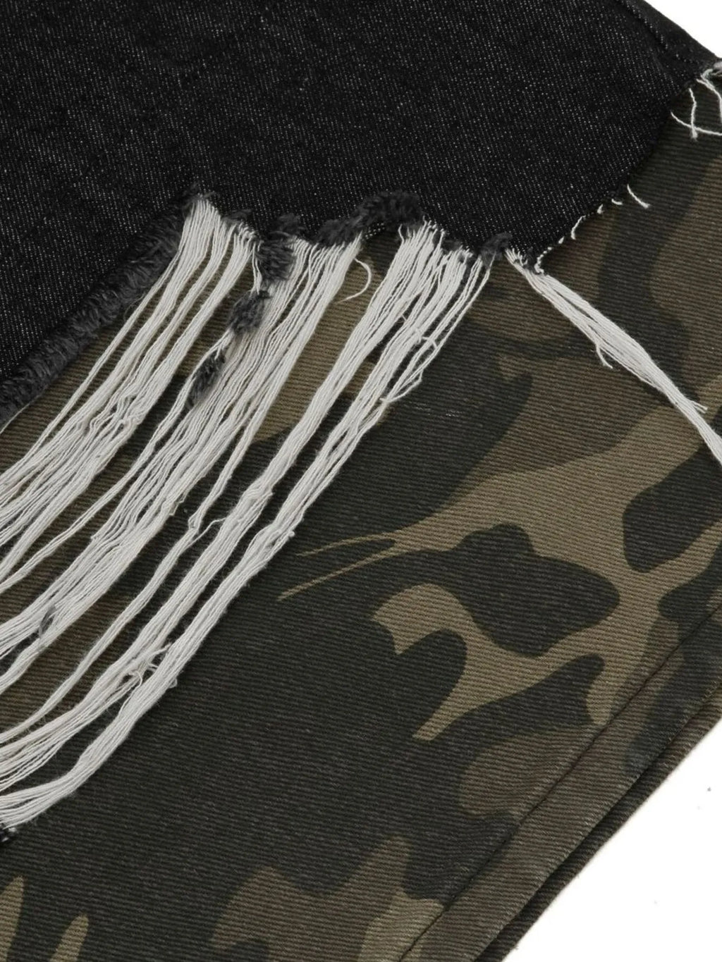 Men's Distressed Camo Trim Denim Bermuda Shorts