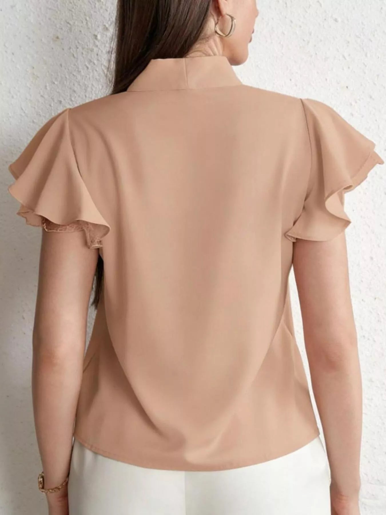 Tie-Neck Ruffle Sleeve Blouse