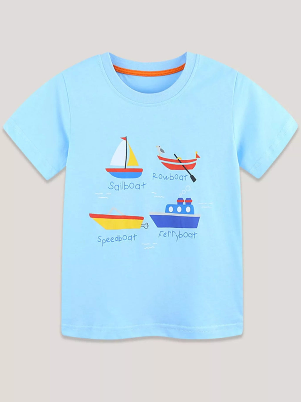 Children's Cartoon Boat Short Sleeve T-Shirt