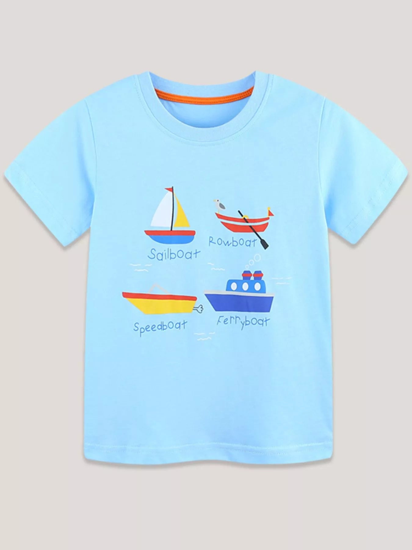 Children's Cartoon Boat Short Sleeve T-Shirt
