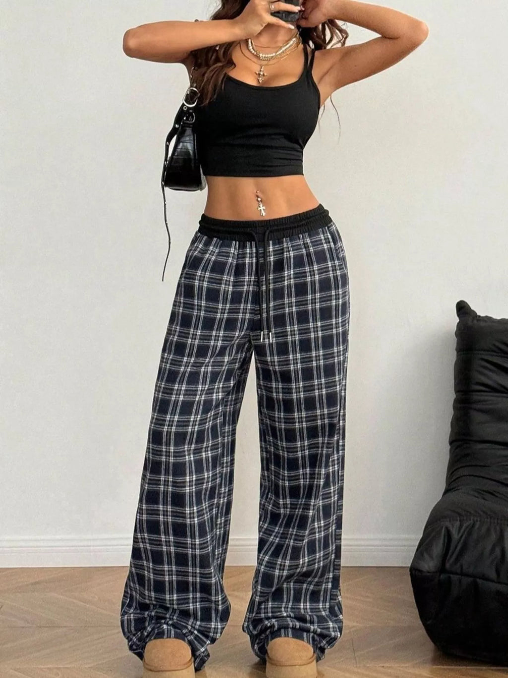 Relaxed Fit Plaid Pants