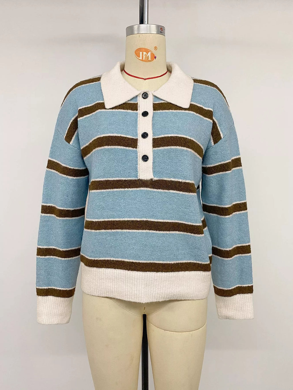 Striped Polo Collar Sweater