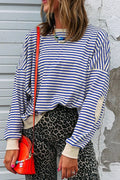 Striped Round Neck Dropped Shoulder Sweatshirt