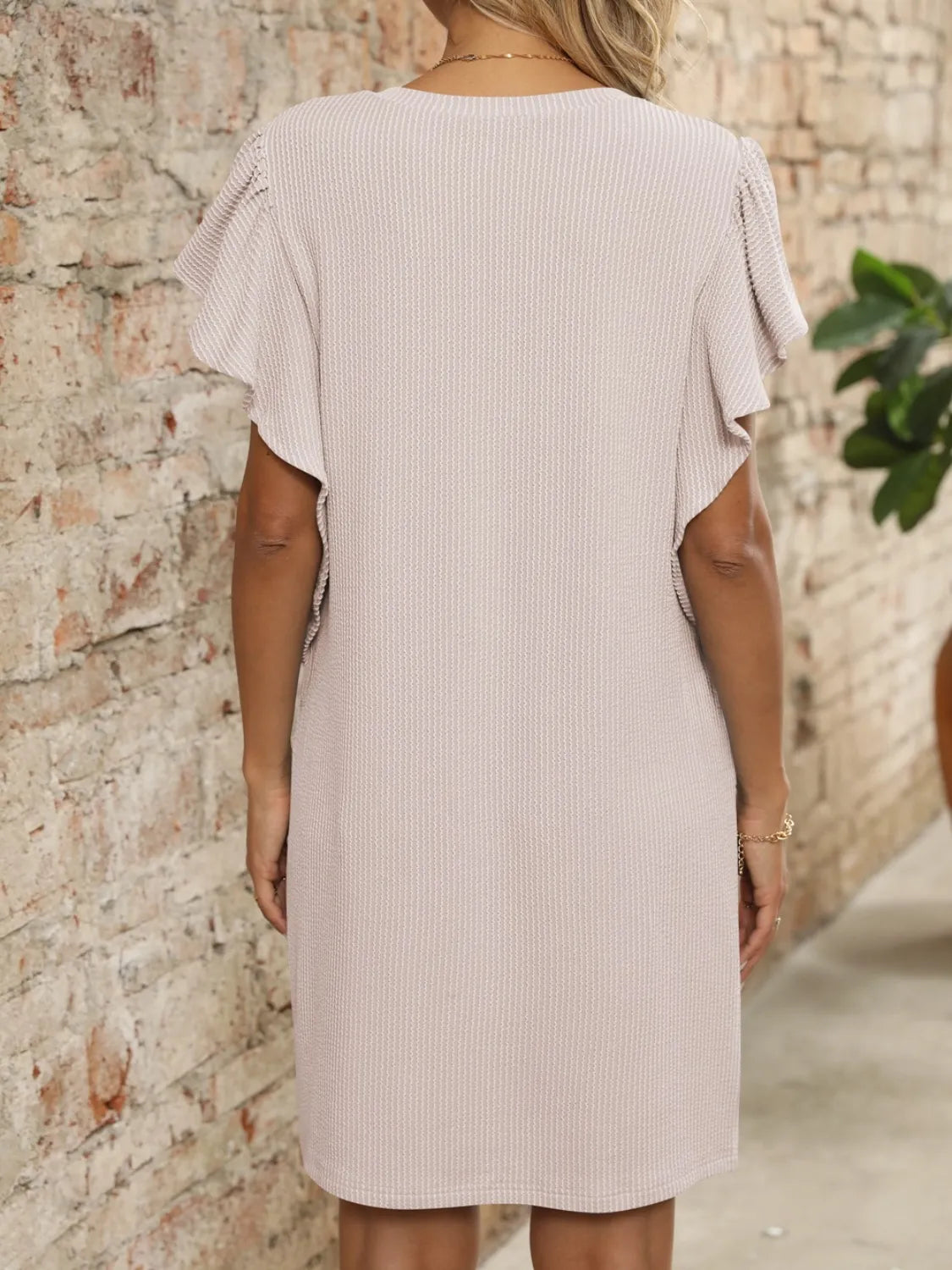 Ruffled V-Neck Cap Sleeve Mini Dress