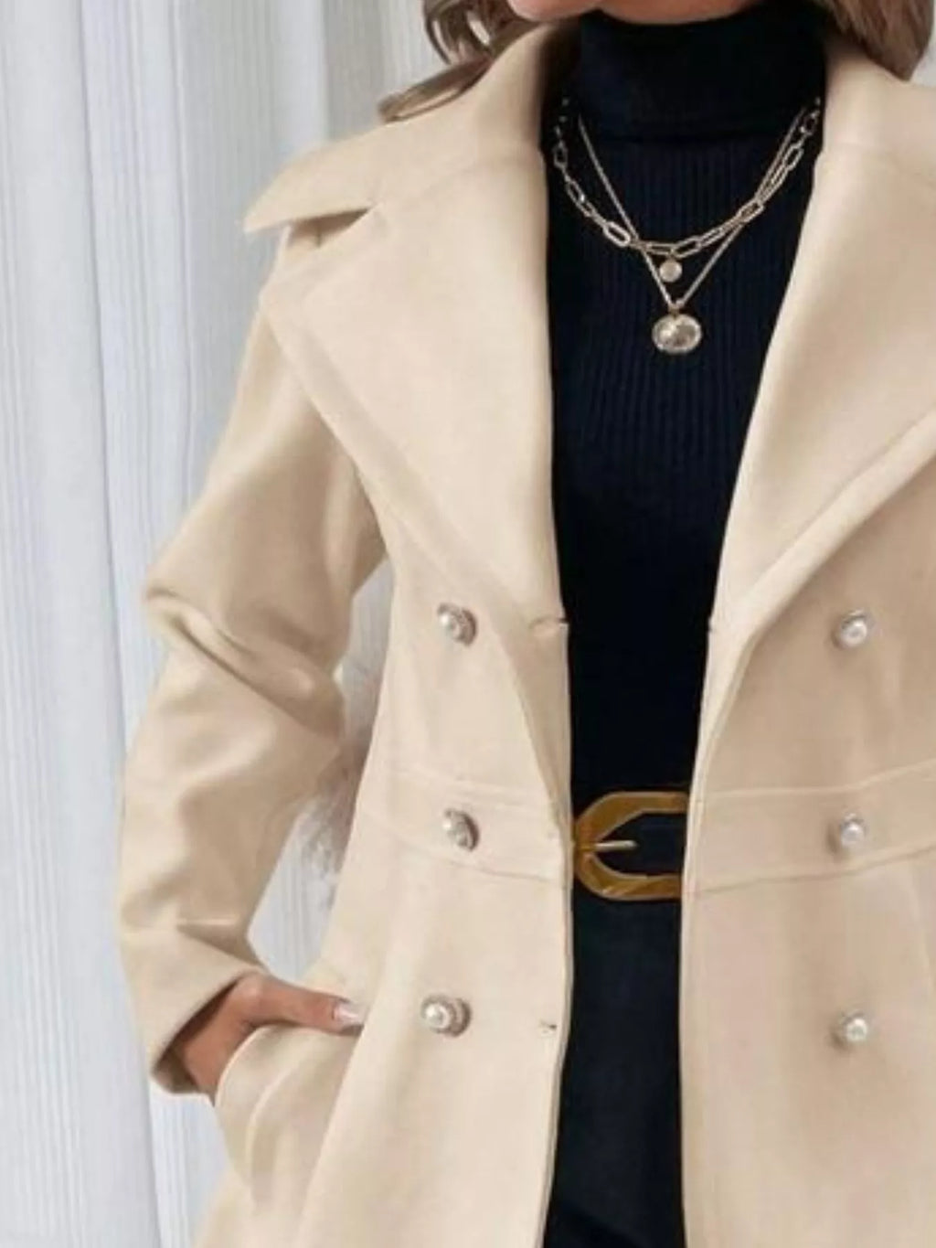 Double-Breasted Wool Blend Coat