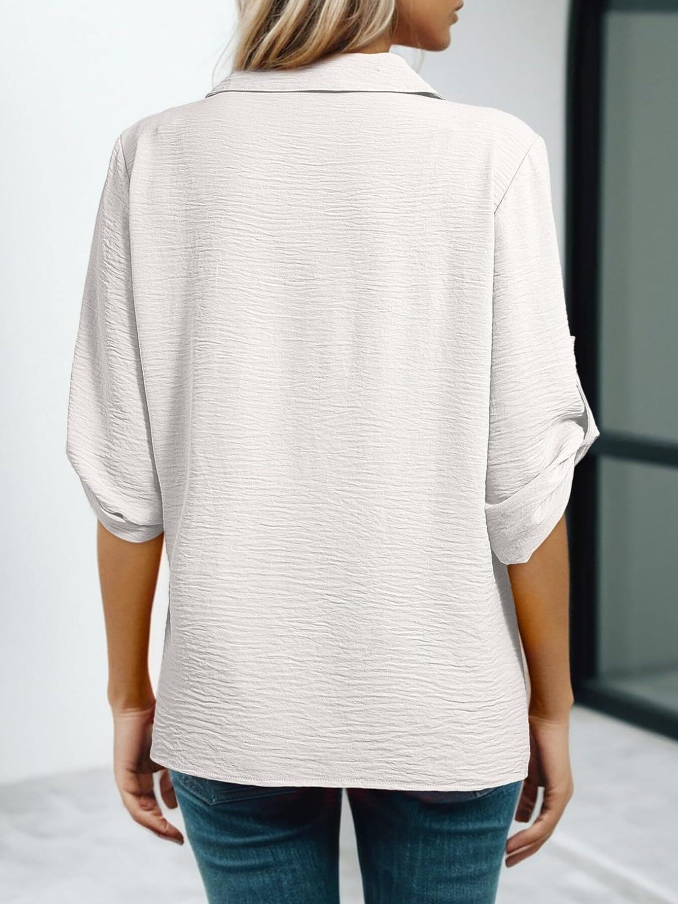 Johnny Collar Texture Blouse
