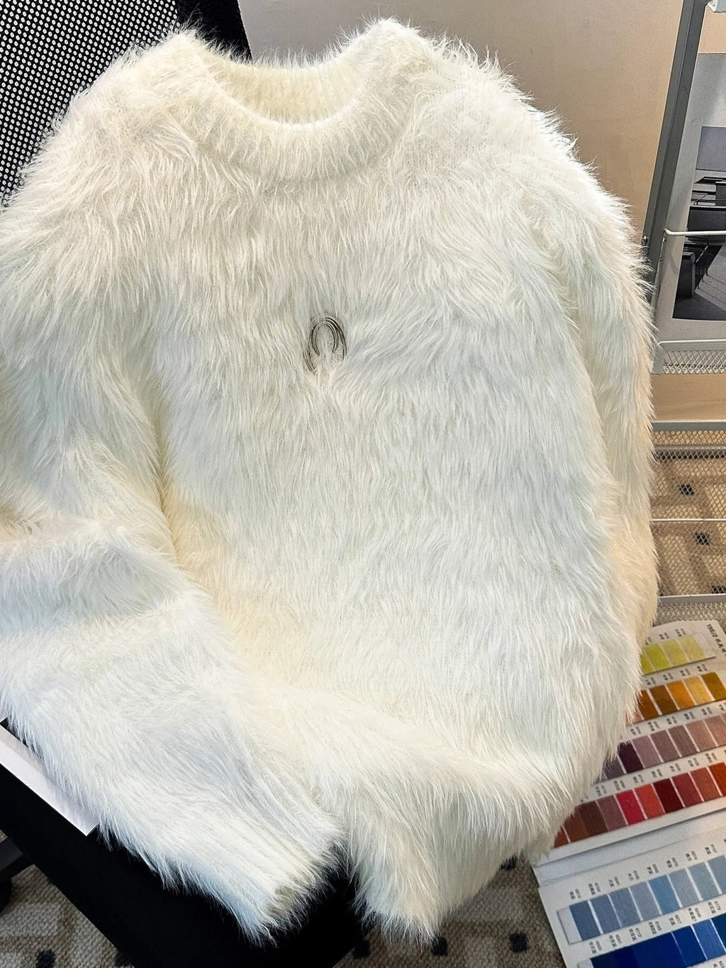 Men's Fluffy Round Neck Long Sleeve Sweater