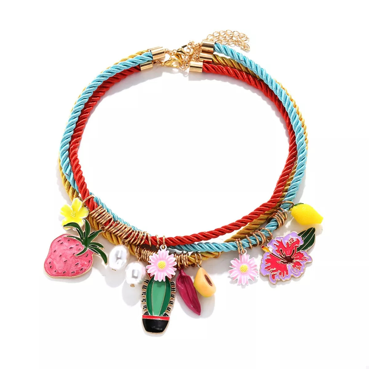 3 Piece Colorful Rope Charm Necklace