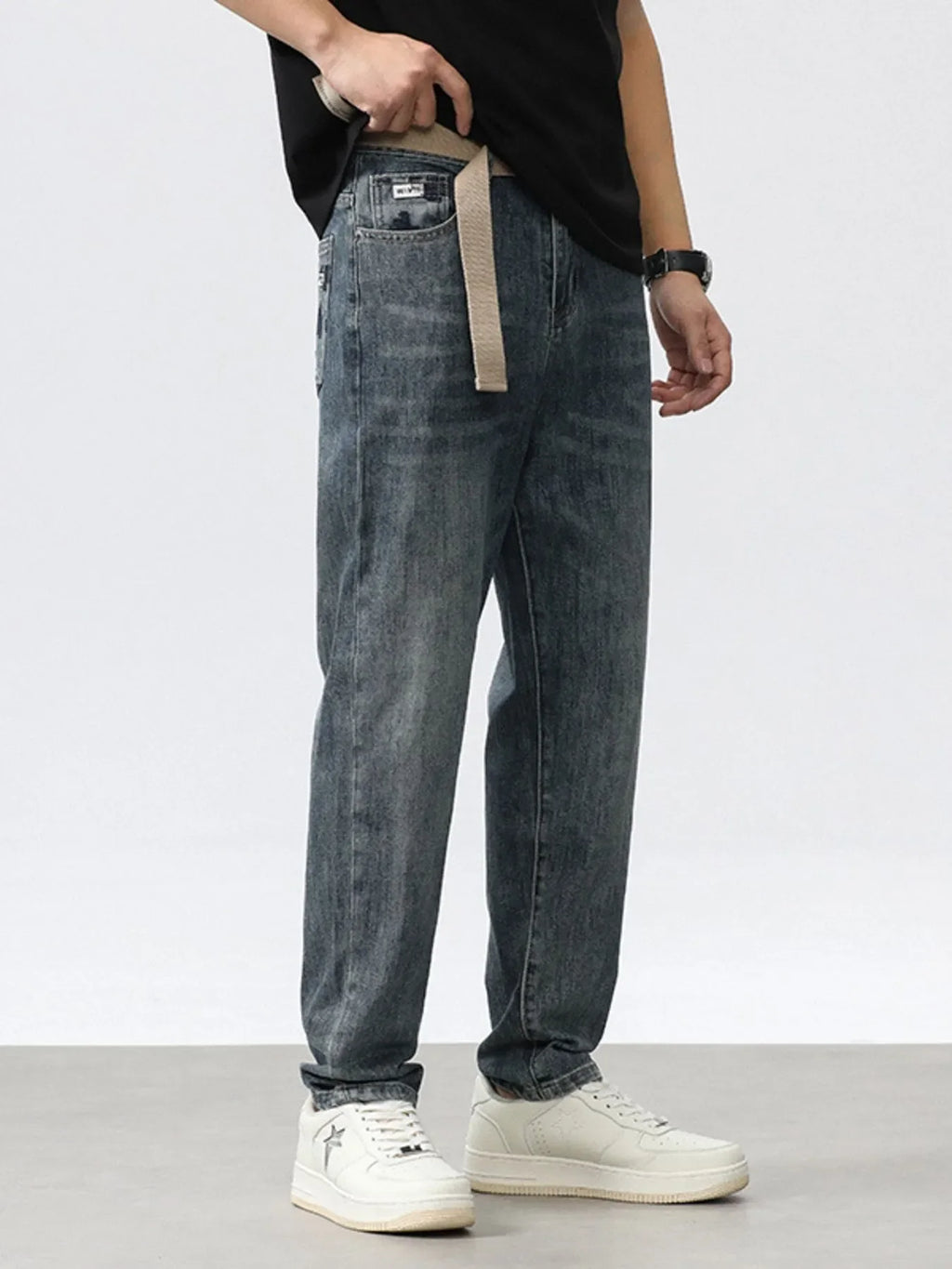 Men's Washed Relaxed Fit Wide Leg Jeans